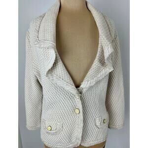 WHBM Size Large NWOT Cream Cardigan Knit Sweater Regency Shimmer Metallic